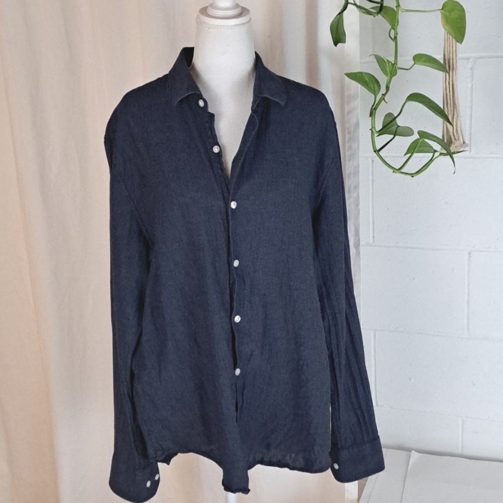 Bonobos mens linen cotton slim fit relaxed button down chambray dark blue XL